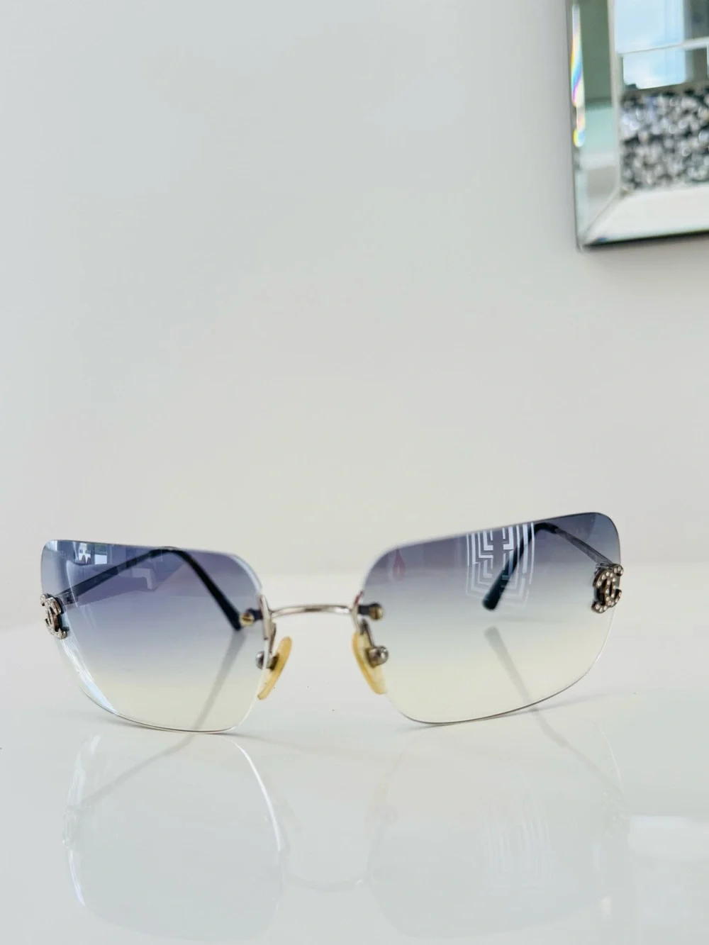 Extremely RARE 🦋 Authentic Chanel light blue rimless CC sunglasses✨